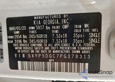 2023 Kia Telluride Sx из США, поврежденный, VIN 5XYP5DGC7PG378313